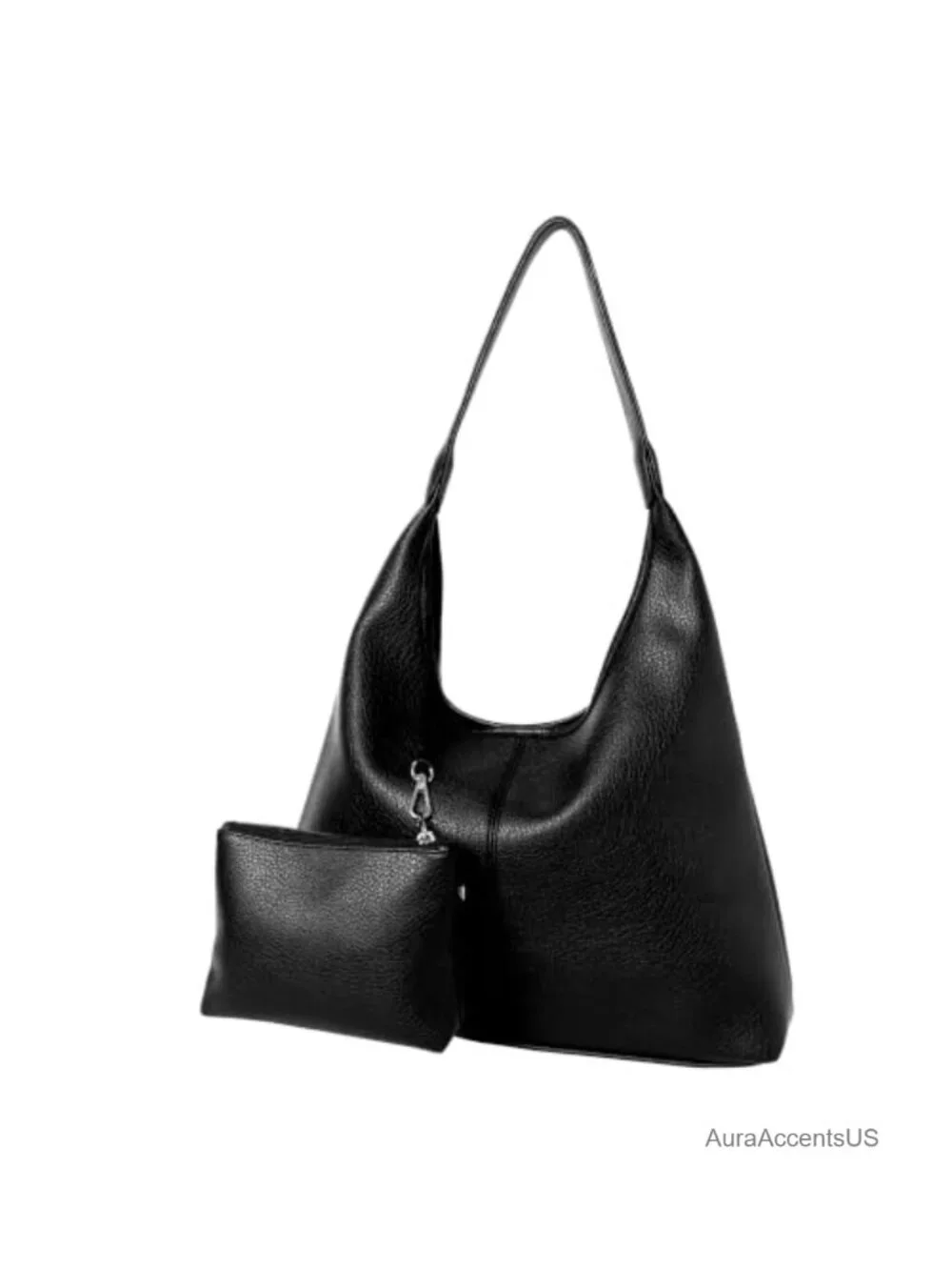 Vegan Leather Slouchy Hobo Bag with Zip Pouch and Key Leash